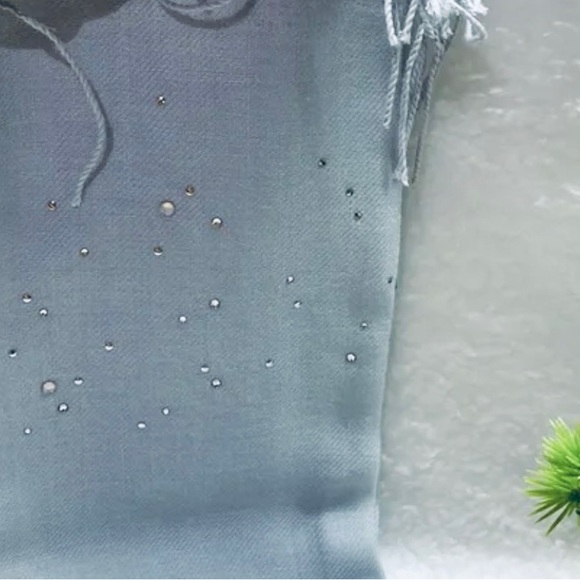 SWAROVSKI Light Gray with Crystal Accent %65 Polyester & %35 Viscose Scarf - Picture 9 of 16